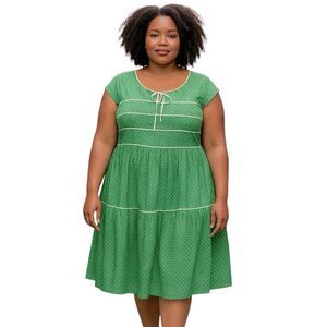 Unique Vintage Green Polka Dot Midi Dress